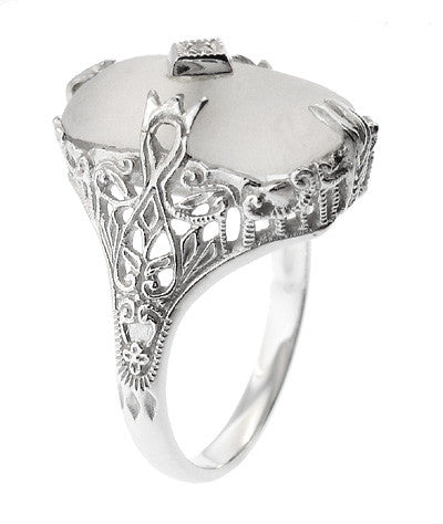 Art Deco Filigree Camphor Crystal Ring with Diamond Center in 14 Karat White Gold - Item: R1126 - Image: 4