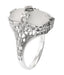 Art Deco Filigree Camphor Crystal Ring with Diamond Center in 14 Karat White Gold