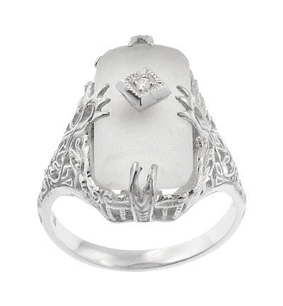 Art Deco Filigree Camphor Crystal Ring with Diamond Center in 14 Karat White Gold - Item: R1126 - Image: 2