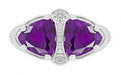 Art Deco Filigree Loving Duo East to West Amethyst Ring in 14 Karat White Gold - February Birthstone