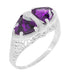 Art Deco Filigree Loving Duo East to West Amethyst Ring in 14 Karat White Gold - February Birthstone