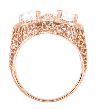 Art Deco 14 Karat Rose Gold Filigree White Topaz Loving Duo Ring - Item: R1129RWT - Image: 3