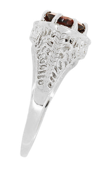 Art Deco Filigree Loving Duo Almandite Garnet Ring in 14 Karat White Gold - January Birthstone - Item: R1129WG - Image: 3