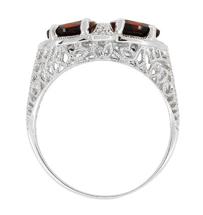 Art Deco Filigree Loving Duo Almandite Garnet Ring in 14 Karat White Gold - January Birthstone - Item: R1129WG - Image: 4