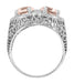 Art Deco Filigree Loving Duo East West Morganite Ring in 14 Karat White Gold