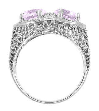 Art Deco Rose de France Amethyst Loving Duo Filigree Ring in 14 Karat White Gold - Item: R1129WRF - Image: 3