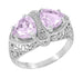 Art Deco Rose de France Amethyst Loving Duo Filigree Ring in 14 Karat White Gold