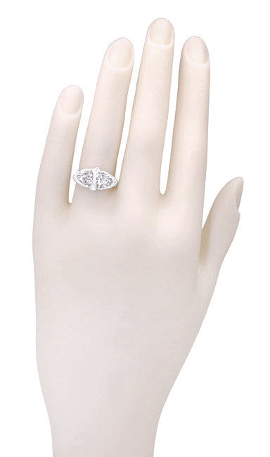 Art Deco Filigree White Topaz Loving Duo Ring in 14 Karat White Gold - Item: R1129WWT - Image: 4