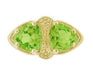 Art Deco Filigree Peridot Loving Duo Ring in 14 Karat Yellow Gold