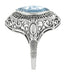 Art Deco Aquamarine Filigree Cocktail Ring in 14 Karat White Gold