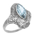 Art Deco Aquamarine Filigree Cocktail Ring in 14 Karat White Gold