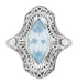 Art Deco Aquamarine Filigree Cocktail Ring in 14 Karat White Gold