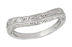 Art Deco Curved Engraved Scrolls Wedding Ring in Platinum