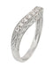 Art Deco Engraved Scrolls Curved Diamond Wedding Ring in Platinum