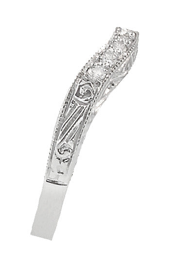 Art Deco Engraved Scrolls Curved Diamond Wedding Ring in Platinum - Item: R1137PD - Image: 4