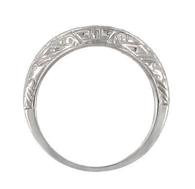 Art Deco Engraved Scrolls Curved Diamond Wedding Ring in Platinum - Item: R1137PD - Image: 5