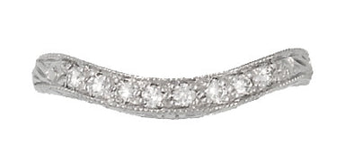 Art Deco Engraved Scrolls Curved Diamond Wedding Ring in Platinum - alternate view