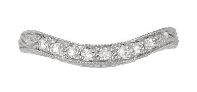 Art Deco Engraved Scrolls Curved Diamond Wedding Ring in Platinum - Item: R1137PD - Image: 2