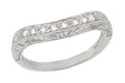 Art Deco Engraved Scrolls Curved Diamond Wedding Ring in Platinum