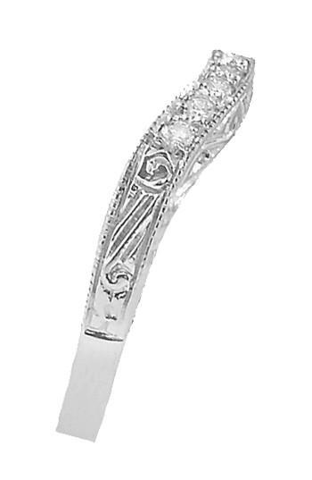 White Gold Engraved Art Deco Scrolls Contoured Diamond Wedding Band - 14K or 18K - Item: R1137WD - Image: 4