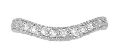 White Gold Engraved Art Deco Scrolls Contoured Diamond Wedding Band - 14K or 18K - Item: R1137WD - Image: 2