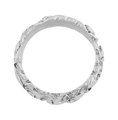 Engraved Roses Retro Wedding Ring in 14 Karat White Gold - alternate view