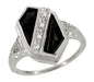 Art Deco Black Onyx and Diamond Shield Filigree Ring in 14 Karat White Gold