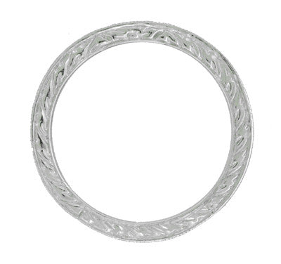 Men's Art Deco 3.75 mm Wide Engraved Wheat Wedding Band Ring in 18 Karat White Gold - Item: R1147 - Image: 2