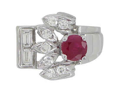 1940's Vintage Style Retro Moderne Ruby Ring in 14 Karat White Gold - alternate view