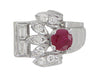 1940's Vintage Style Retro Moderne Ruby Ring in 14 Karat White Gold