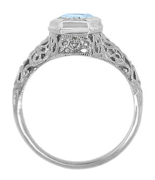 Love Duet Filigree 2 Stone Blue Topaz Vintage Statement Ring Design in Sterling Silver | Art Deco - Item: R1151SBT - Image: 3