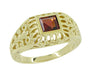 Art Deco Egyptian Motif Filigree Garnet Ring in 14 Karat Yellow Gold