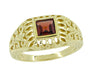 Art Deco Egyptian Motif Filigree Garnet Ring in 14 Karat Yellow Gold