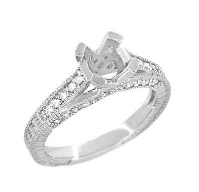 Antique Inspired Platinum X & O Kisses 3/4 Carat Engagement Ring Setting for a Round or Asscher Diamond - Item: R1153P75 - Image: 3
