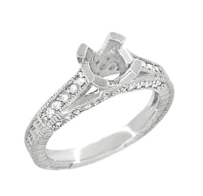 Antique Inspired Platinum X & O Kisses 3/4 Carat Round Diamond Engagement Ring Setting - Item: R1153P75 - Image: 3