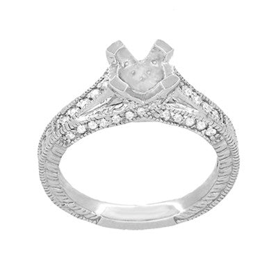 Antique Inspired Platinum X & O Kisses 3/4 Carat Round Diamond Engagement Ring Setting - Item: R1153P75 - Image: 4