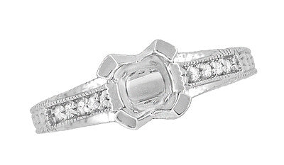 Antique Inspired Platinum X & O Kisses 3/4 Carat Round Diamond Engagement Ring Setting - Item: R1153P75 - Image: 5