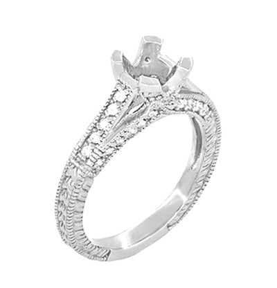 Antique Inspired Platinum X & O Kisses 3/4 Carat Round Diamond Engagement Ring Setting - Item: R1153P75 - Image: 2