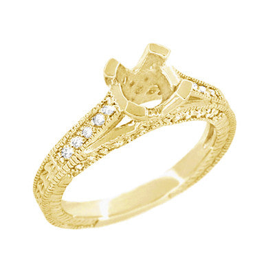 Yellow Gold X & O Kisses 1 Carat Round Diamond Engagement Ring Setting - Item: R1153Y1K14 - Image: 3
