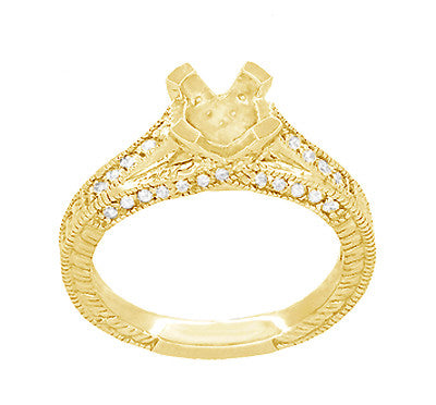 Yellow Gold Antique Inspired X & O Kisses 1 Carat Round or Asscher Diamond Engagement Ring Semimount - Item: R1153Y1K14 - Image: 4