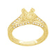 Yellow Gold Antique Inspired X & O Kisses 1 Carat Round or Asscher Diamond Engagement Ring Semimount