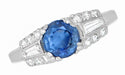 Belden Cornflower Vintage Platinum Sapphire Engagement Ring with Side Baguette Diamonds