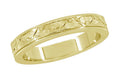 1920's Design Art Deco Yellow Gold Vintage Style Engraved Floral Wedding Ring with Millgrain Edging - 4mm Wide