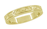 1920's Design Art Deco Yellow Gold Vintage Style Engraved Floral Wedding Ring with Millgrain Edging - 4mm Wide