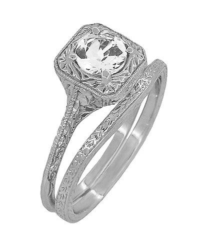 Platinum Art Deco Engraved Wheat Curved Thin Wedding Ring - Item: R1166P - Image: 3