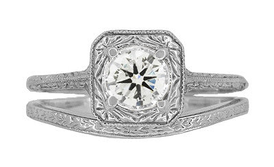 Platinum Art Deco Engraved Wheat Curved Thin Wedding Ring - Item: R1166P - Image: 5