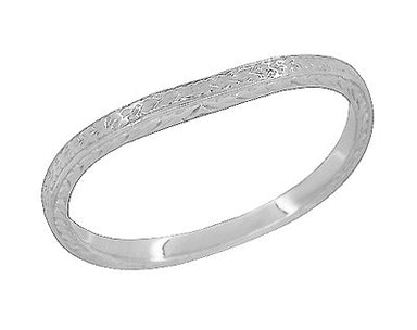 Platinum Art Deco Engraved Wheat Curved Thin Wedding Ring