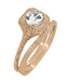 14 Karat Rose Gold Art Deco Engraved Wheat Thin Curved Wedding Ring