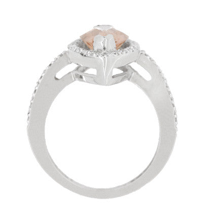 Mid Century Marquise Morganite Statement Ring with Diamonds in 18 Karat White Gold - Item: R1167 - Image: 4