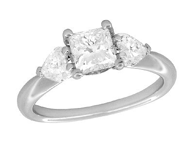Ritani 1 Carat Princess and Heart Shaped Diamonds 3 Stone Engagement Ring in Platinum - 1.60 Carats Total Diamond Weight